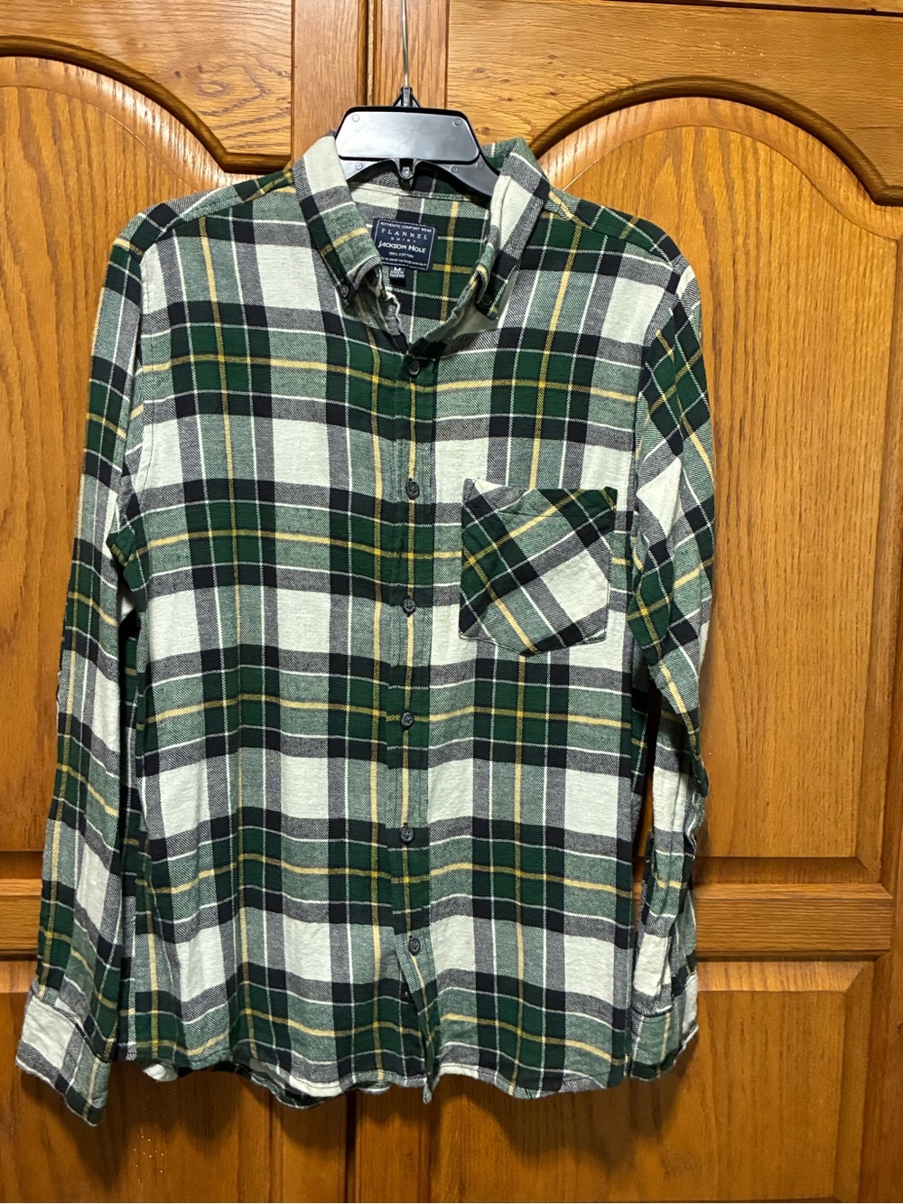 Men's Jackson Hole Green and Yellow Plaid Flannel Button-Down Shirt Size Medium